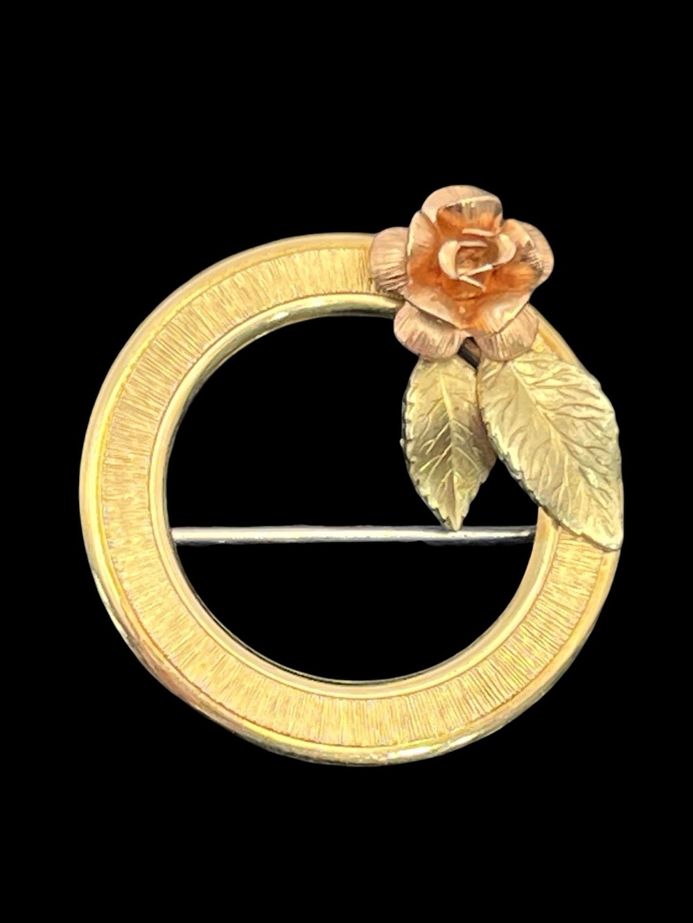 Krementz gold filled rose flower round wreath brooch pin vintage